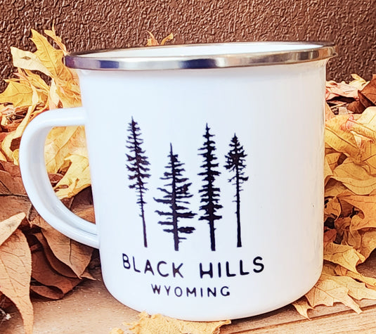 Black Hills Wyoming  Pine Tree Enamel Camping Mug 10 oz