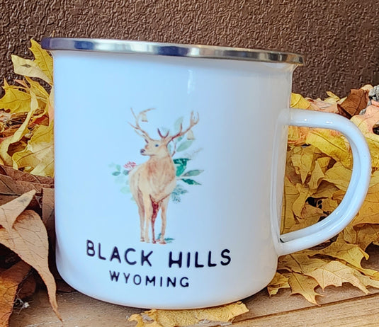 Black Hills Winter Deer Enamel Camp Mug 20 oz