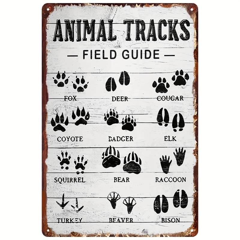 Load image into Gallery viewer, Animal Tracks Field Guide Tin Sign 12x8
