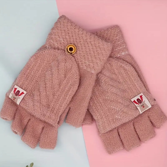 Knitted Flip Top Deer Gloves Light Pink